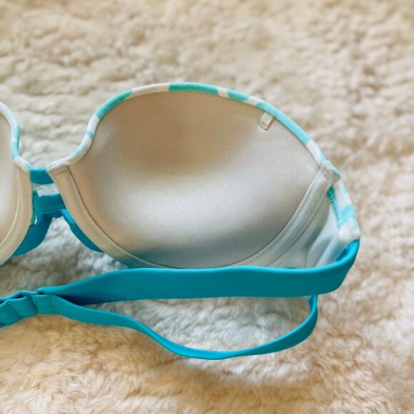 Aerie | Strapless Boho Light Blue and White Aztec Print Bikini Top | Size 34B - Picture 7 of 13